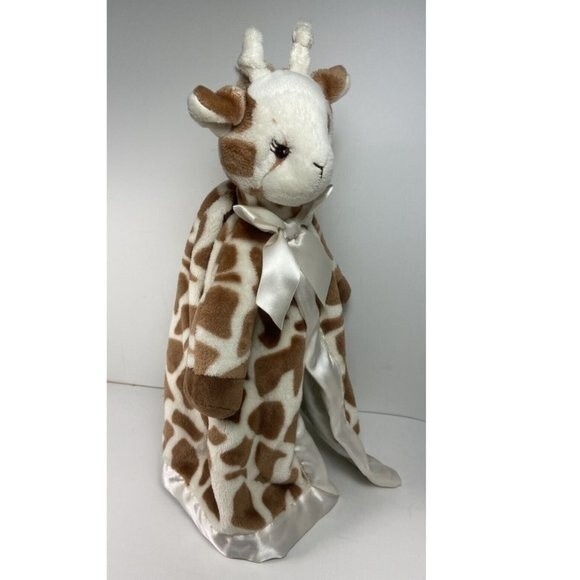 Bearington Baby Brown and White Giraffe Lovey Satin Lined Security Blankie 16 in - Picture 2 of 2